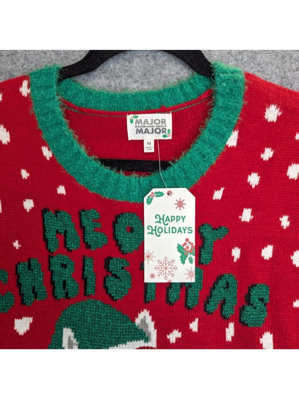 Meowy Christmas Womens Size Medium Ugly Christmas Sweater Cat Red White Stripes - Picture 4 of 6
